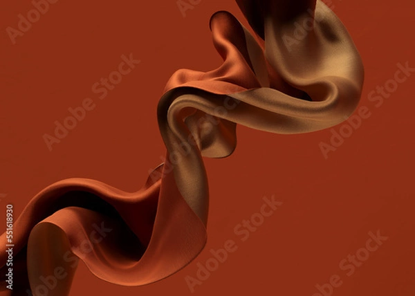 Fototapeta Abstract fabric design element, flying piece of silk cloth, 3d rendering fashion background.