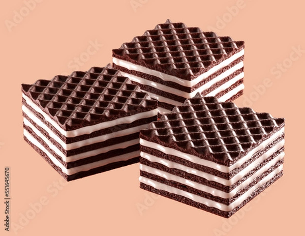 Obraz Cocoa Wafers cube with milk filling. Isolated on background. 3d illustration