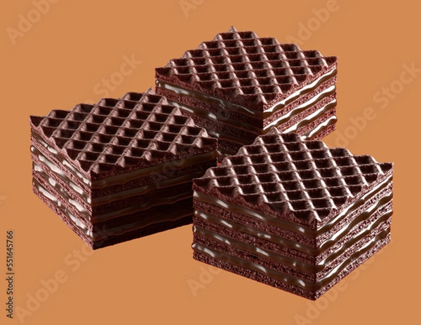 Obraz Cocoa Wafers cube with chocolate  filling. Isolated on background. 3d illustration