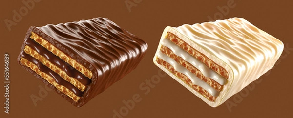 Obraz Chocolate coated on Crispy wafer, Design for Packaging Concept, with Clipping path 3d illustration