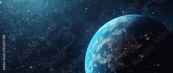 Fototapeta Panoramic view of the Earth, sun, star and galaxy. Sunrise over planet Earth, view from space. Elements of this image furnished by NASA