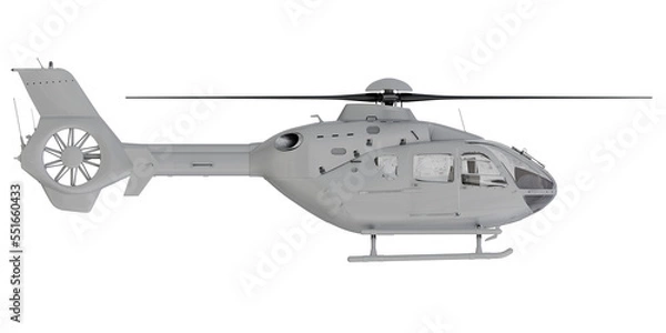 Fototapeta side view of white Helicopterfor make mockup Isolated on empty Background.