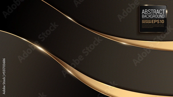 Obraz curve wave line luxury gold black background, overlap layer shadow gradients, composition for illustration advertising, application, banner, media cover, brochure template design