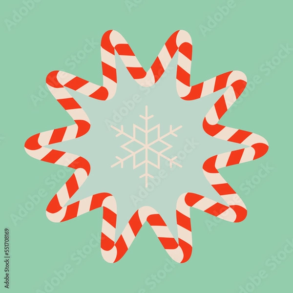 Fototapeta Star shaped Christmas candy illustration. Ten pointed star. Striped Christmas ornament on ice blue background. Snowflake symbol. Xmas concept. Great for Christmas and New Year party design.