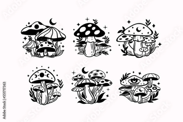 Fototapeta Celestial witchy mushroom with mystical boho elements
