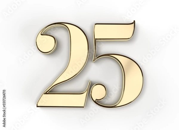 Obraz Isolated Logo of Alphabet 25, Silver Jubilee Anniversary. Gold Metallic 3D Render Illustration.
