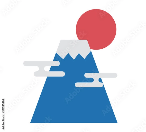 Obraz 赤い月と富士山とエ霞のイラスト