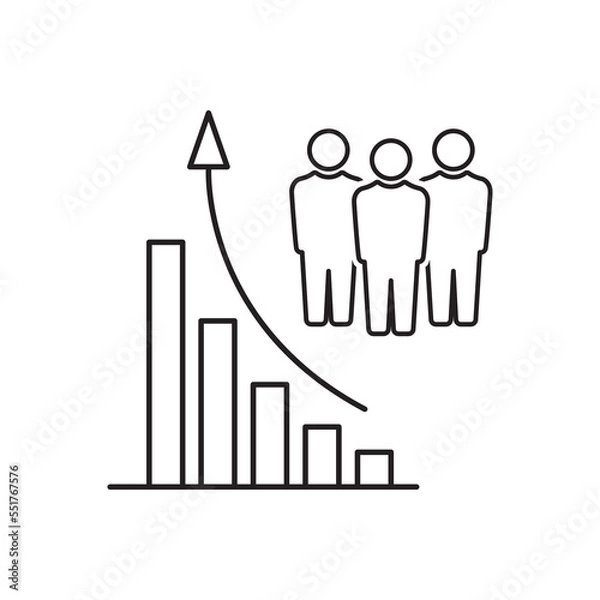 Fototapeta population growth icon, increase social development, global demography, people evolution chart, thin line symbol on white background