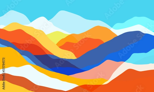 Obraz Color mountains, translucent waves. Multicolored abstract glass shapes, modern background, vector design Illustration for you project