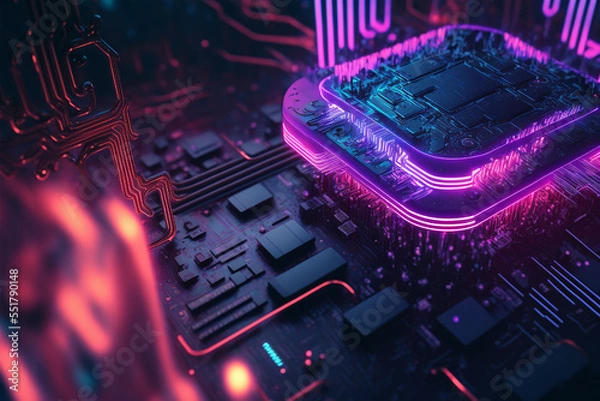 Fototapeta Abstract circuit cyberspace design created with Generative Ai technology