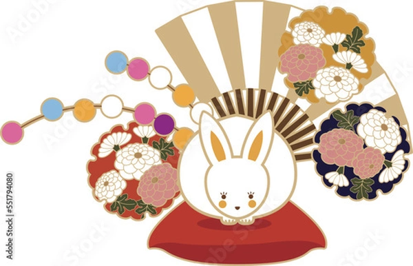 Obraz お正月の素材-和柄のうさぎのアイコン。
干支のイラスト。
