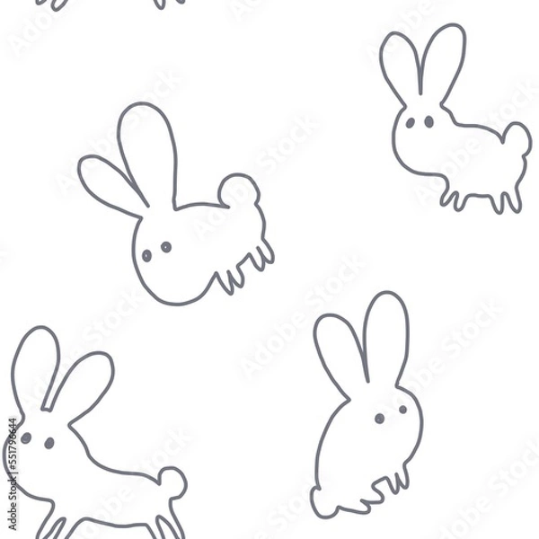 Fototapeta illustration of a rabbit black and white seamless abstract pattern background fabric design print wrapping paper 