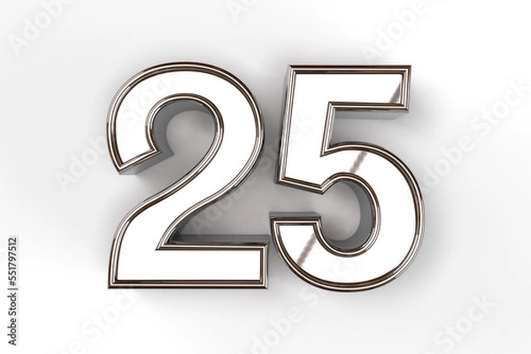Obraz Isolated Logo of Alphabet 25, Silver Jubilee Anniversary. Gold Metallic 3D Render Illustration.
