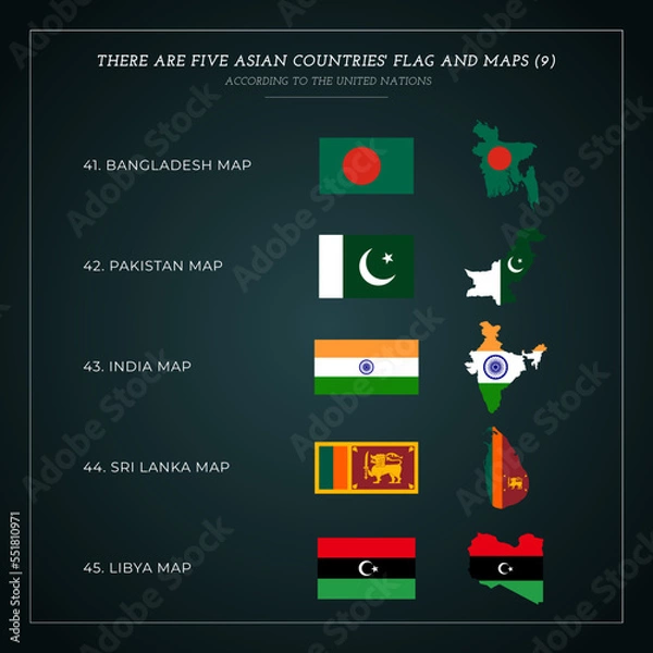 Obraz Five Asian countries' Flag And Maps Vector (9)