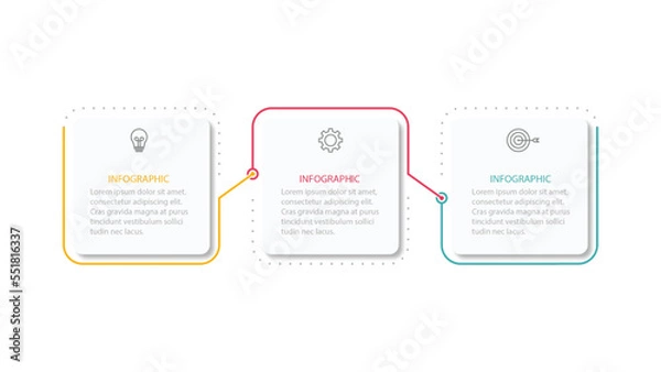 Fototapeta Business process. Timeline infographic with 3 options or steps. Can be used for workflow diagram, info chart, web design.