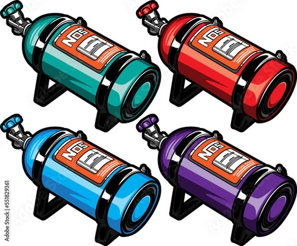 Obraz NOS, Nitrous Oxide System vector bundle 4 colour