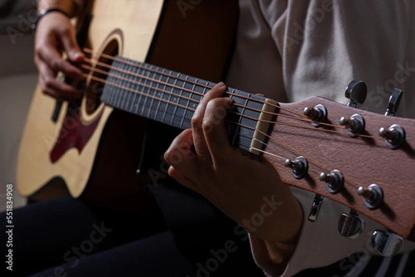 Obraz Girl playing an acoustic guitar in a relaxed atmosphere