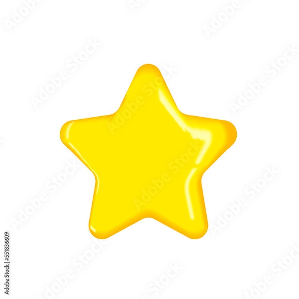 Obraz Yellow star. Asterisk sticker. Glossy golden flat star shape. Realistic 3d design element in plastic cartoon style. Icon highlighted on a white background. Vector illustration of a shining star.