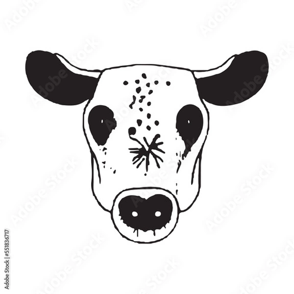 Fototapeta Image of a cow's muzzle. Illustration of a cow with spots on its muzzle. Sketch of a cow.