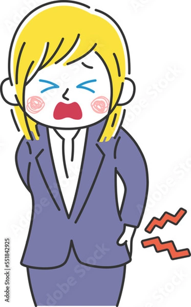 Fototapeta 腰が痛い、白人ビジネスウーマンのイラスト