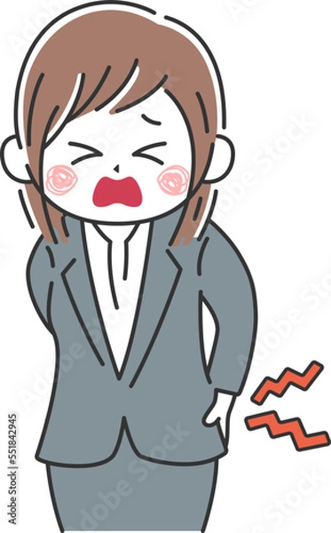 Fototapeta 腰が痛い、髪を束ねたビジネスウーマンのイラスト