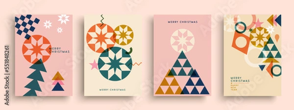 Obraz Christmas New Year retro geometric transparent shape card set