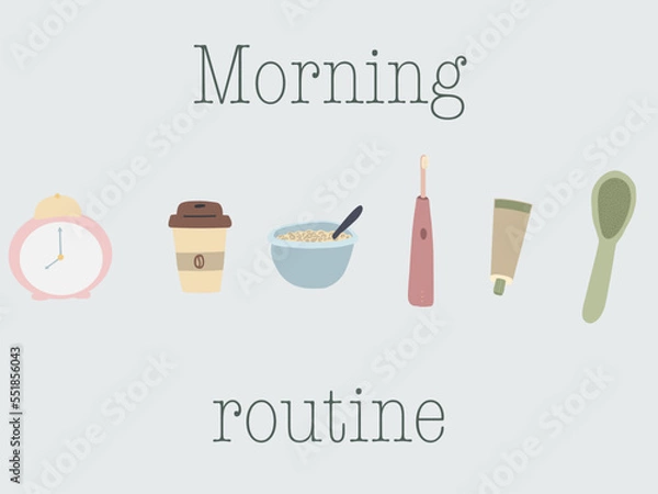 Obraz Morning routine elements hand drawn flat illustrations