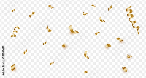 Obraz Shiny golden confetti isolated on transparent background. Bright festive tinsel of gold color.luxury background	