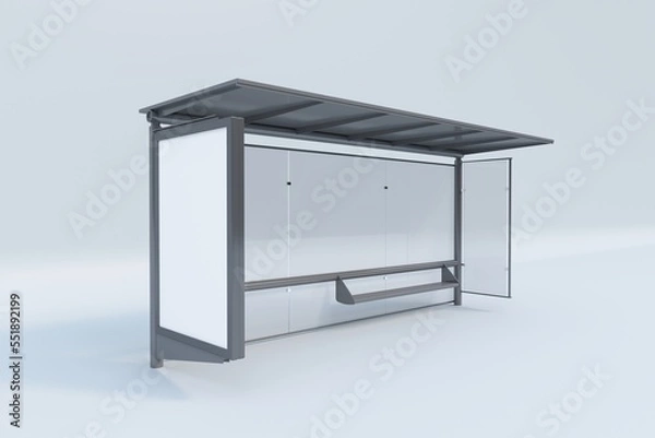 Obraz Modern Bus stop Mockup isolated on white background, 3D Rendering
