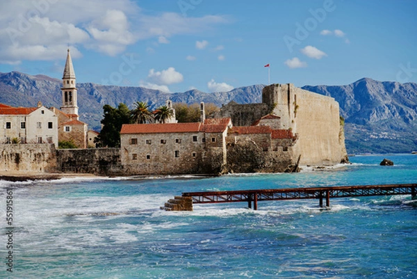 Obraz View of the old town of Budva and mountains, Montenegro