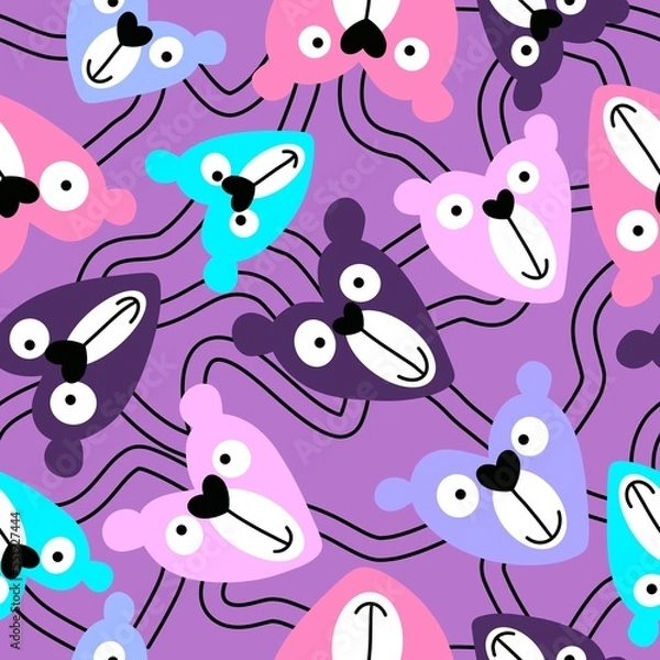 Fototapeta Cartoon toys animals seamless fluffy bears pattern for wrapping paper and fabrics and kids clothes print