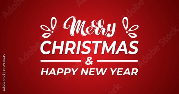 Fototapeta Merry Christmas and happy new year. Hand lettering combination modern brush calligraphy is isolated on the red screen. Creative typography for Holiday greeting cards, and banners. 