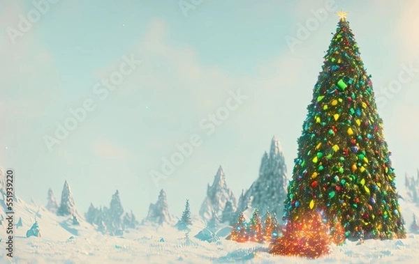 Fototapeta Christmas tree with forest with copy space in generative AI