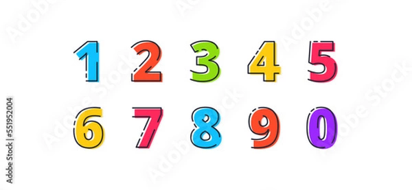Fototapeta FLATLI. Flat line font. Latin alphabet numbers from 1 to 0. Signs in line flat style. Cute modern capital numbers. Vector trendy flat line figures