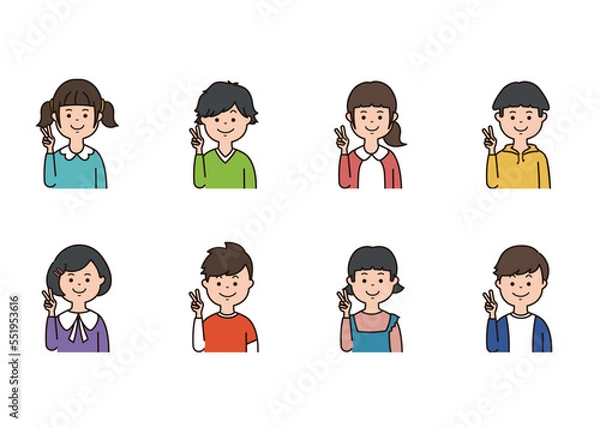 Obraz 子供の表情アイコン　ピースサイン