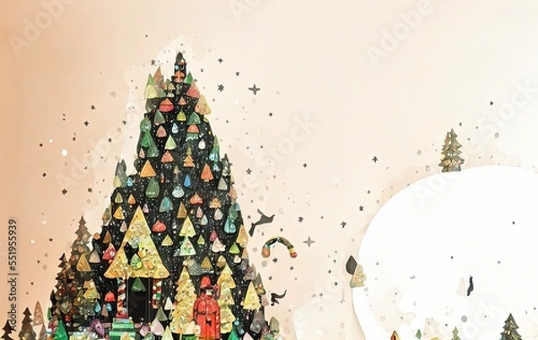 Fototapeta christmas tree and gifts on beige background with copy space in generative AI