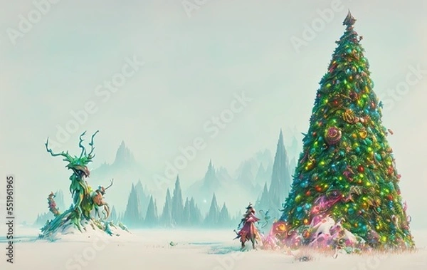 Fototapeta christmas tree with landscape in generative AI