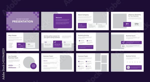 Fototapeta Creative business presentation slides template design set
