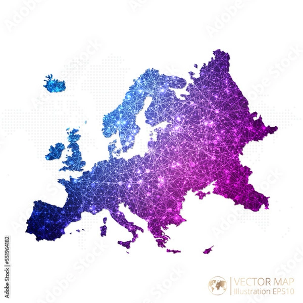 Fototapeta Europe Continent map in geometric wireframe blue with purple polygonal style gradient graphic on white background. Vector Illustration Eps10.