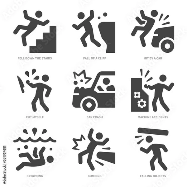Obraz accident icon set,vector and illustration