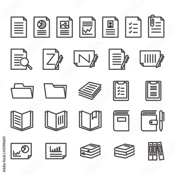 Fototapeta Document and Book Line Icons for Vector