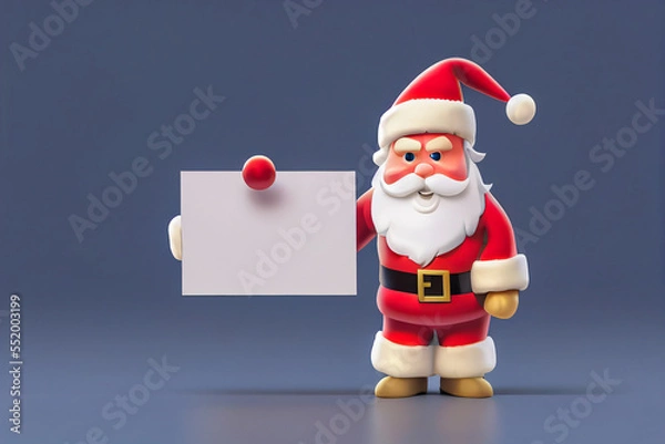 Fototapeta Father Christmas carrying a blank sign or white box for promotional message inscription. Easily customizable illustration for creative design. Ideal for adding individualized messages.