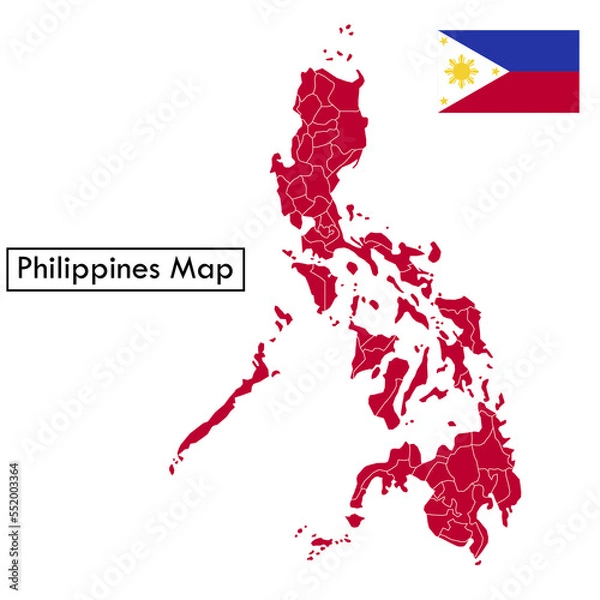 Obraz Philippines map vector in red with white outlines for each city.