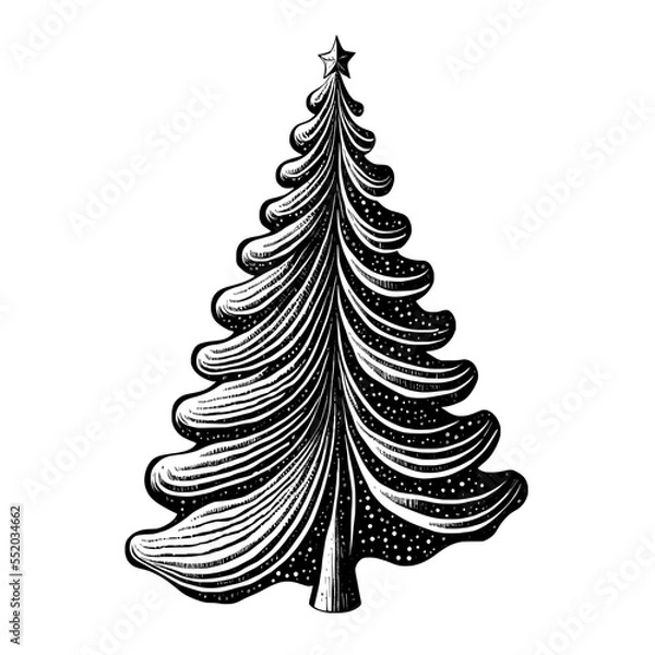 Fototapeta Retro Christmas tree, hand-drawn doodle in sketch style. bold smooth lines, vector