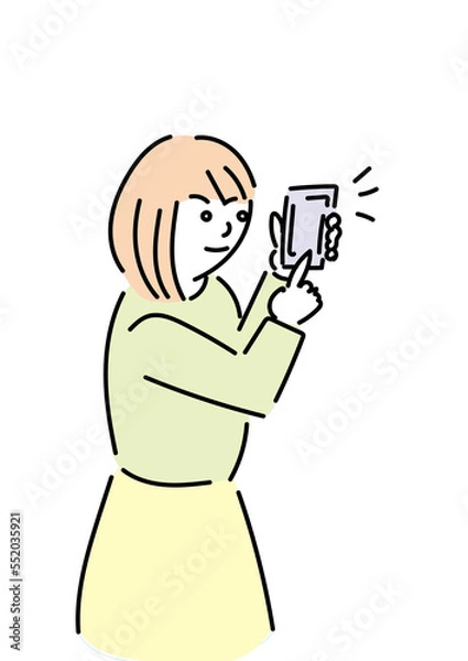 Obraz スマホを操作する女性の手描きイラスト