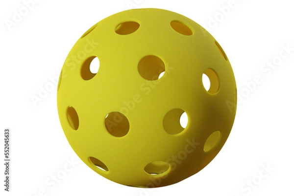 Obraz Yellow pickleball with holes. Close-up png transparent 3d rendering.