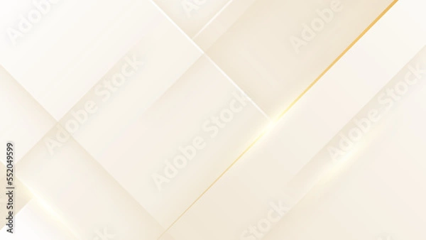 Fototapeta Abstract golden background with white and beige luxury glitter shapes. Golden lines luxury on cream color background. Gold elegant realistic paper cut style 3d. Vector illustration