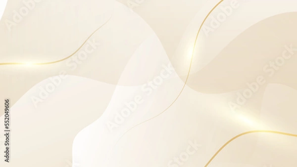 Fototapeta Abstract golden background with white and beige luxury glitter shapes. Golden lines luxury on cream color background. Gold elegant realistic paper cut style 3d. Vector illustration