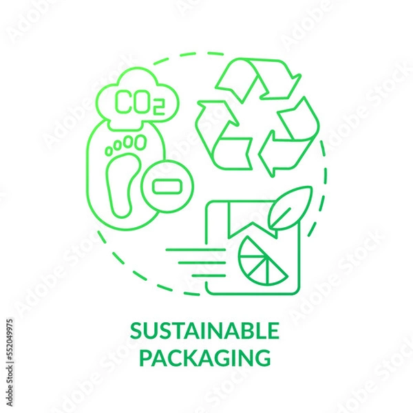 Fototapeta Sustainable packaging green gradient concept icon. Recycled materials. Reduce carbon footprint abstract idea thin line illustration. Isolated outline drawing. Myriad Pro-Bold font used