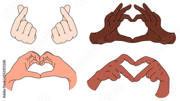 Fototapeta illustration of a set of hand drawn hearts, heart in hands,hands holding heart, hands in heart shape, hands showing a heart